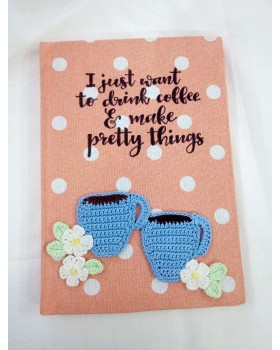 Diary with Crochet Embellished Coffee Mugs and Flowers